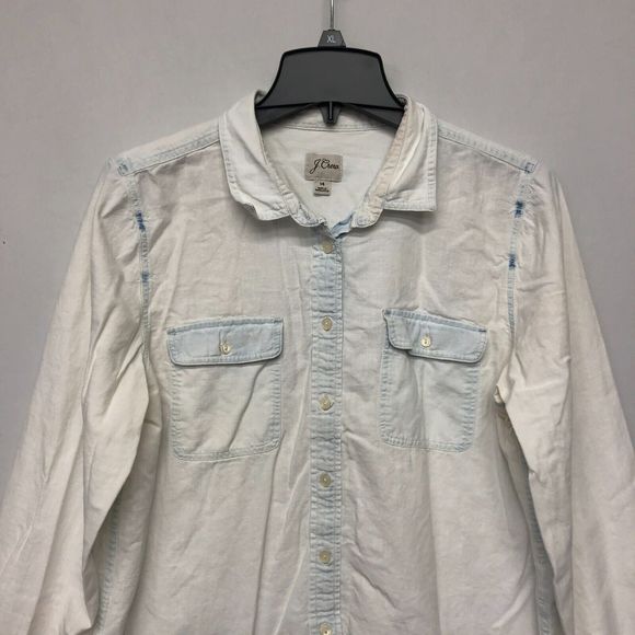 J Crew Women Bleached-out chambray Shirt Blouse Top Size 14 Cotton B239 -2 - Picture 10 of 16
